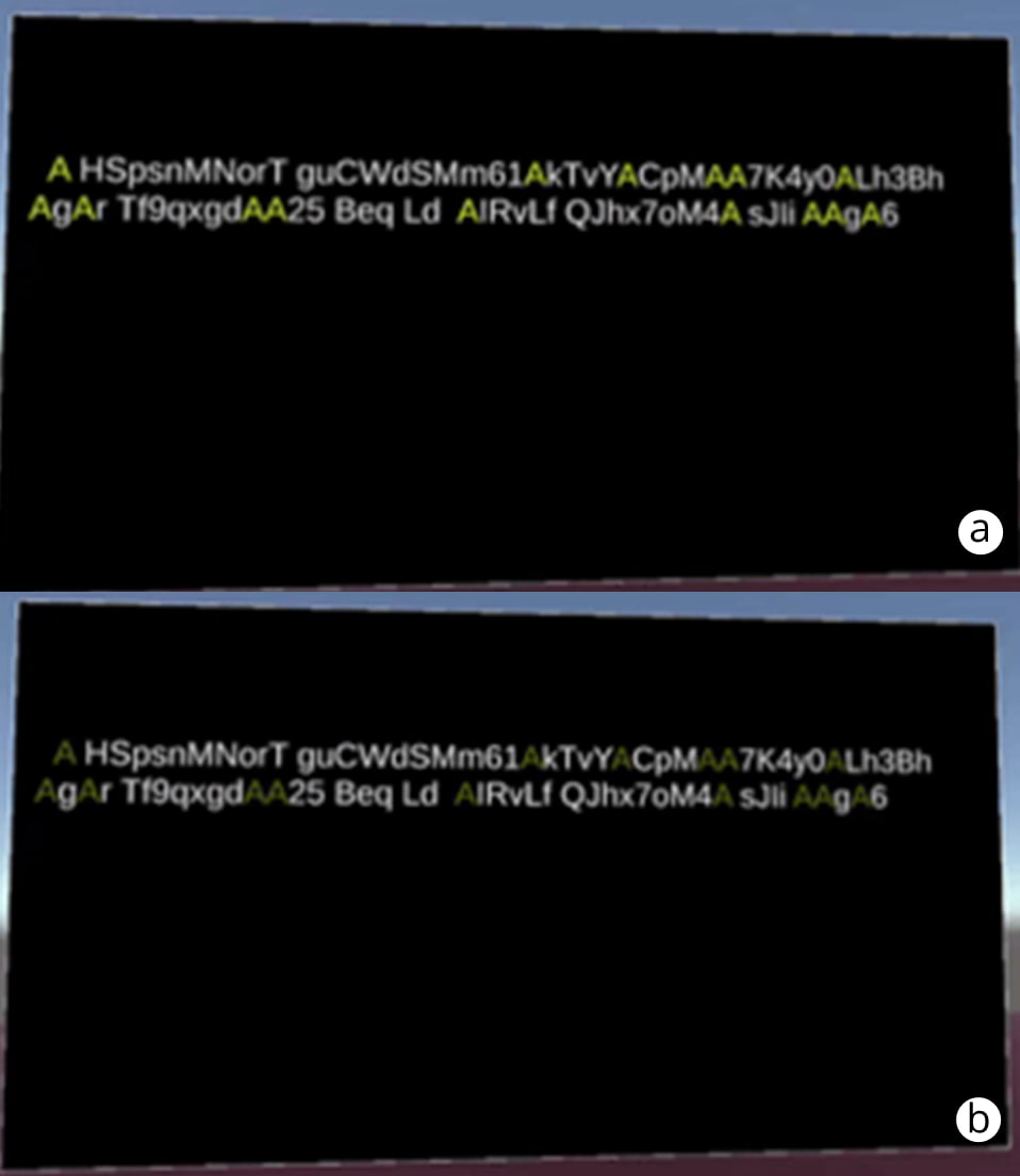 Virtual plane displaying text with highlighting techniques in virtual reality.