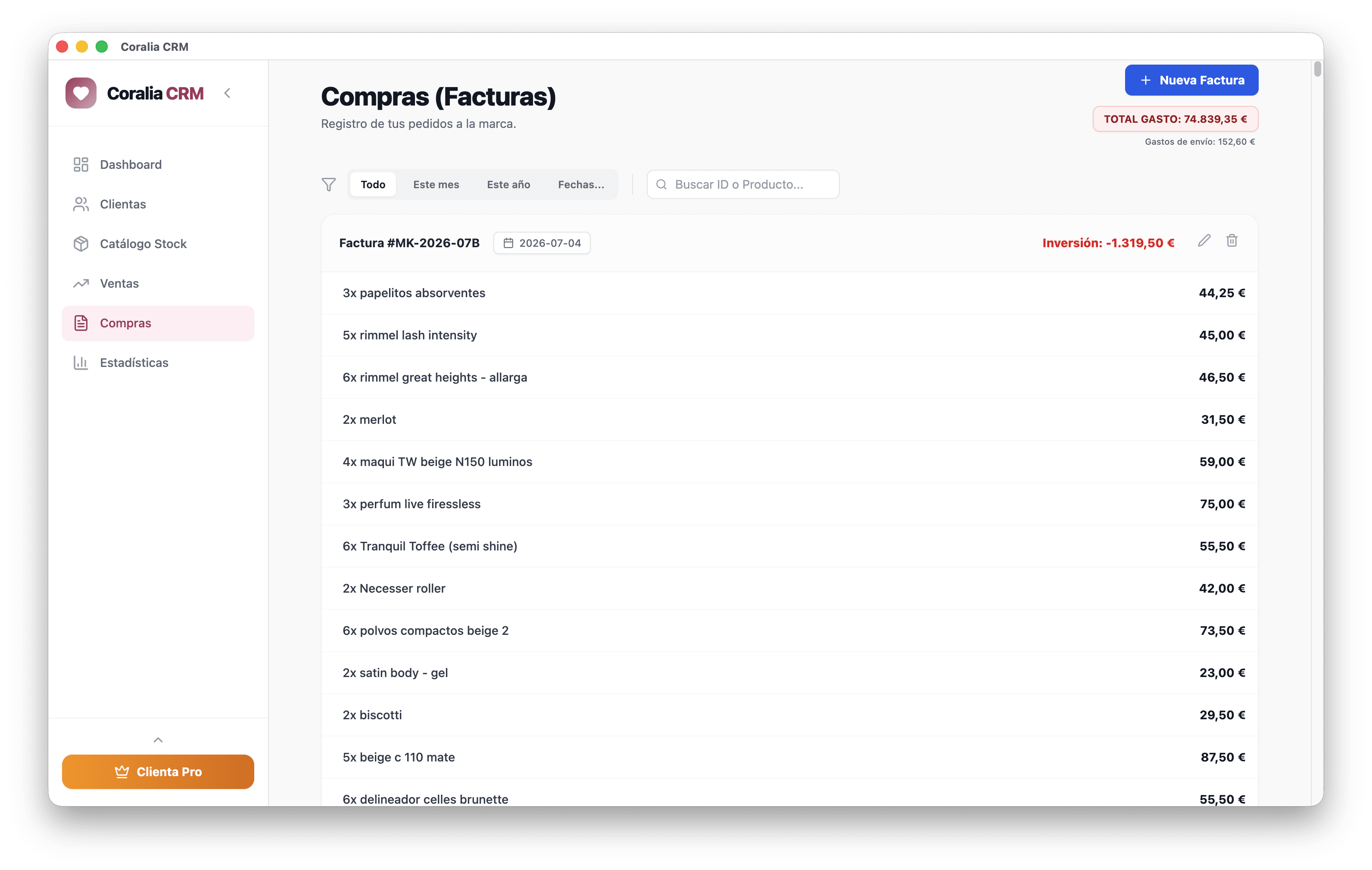 Compras de Coralia CRM