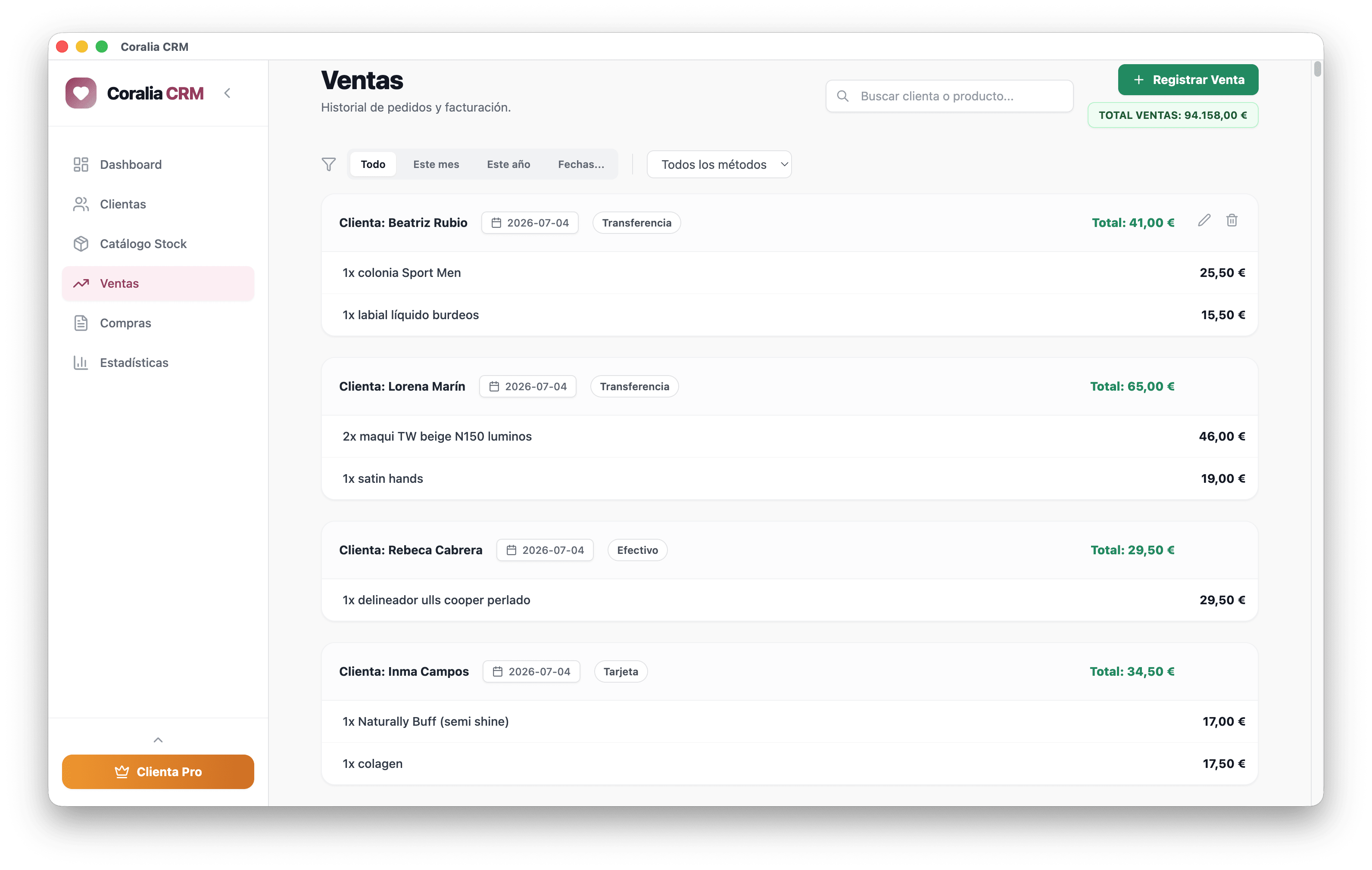 Ventas de Coralia CRM