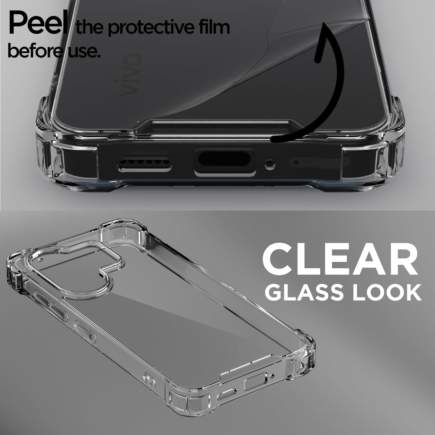TrendyShield Vivo V60 Back Cover | Transparent Shockproof Case | 360° Bumper Protection | Camera & Screen Raised Edge (Clear) view 3