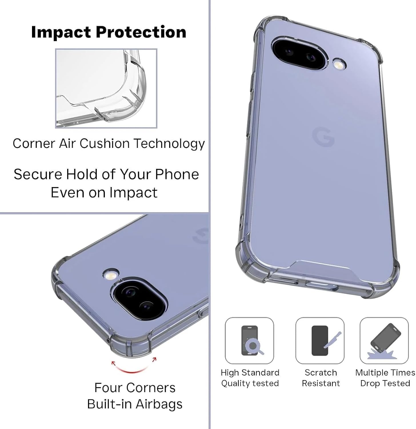 TrendyShield Google Pixel 9a Transparent Back Cover | Crystal Clear Slim Case | Shockproof Bumper | Camera Protection view 3
