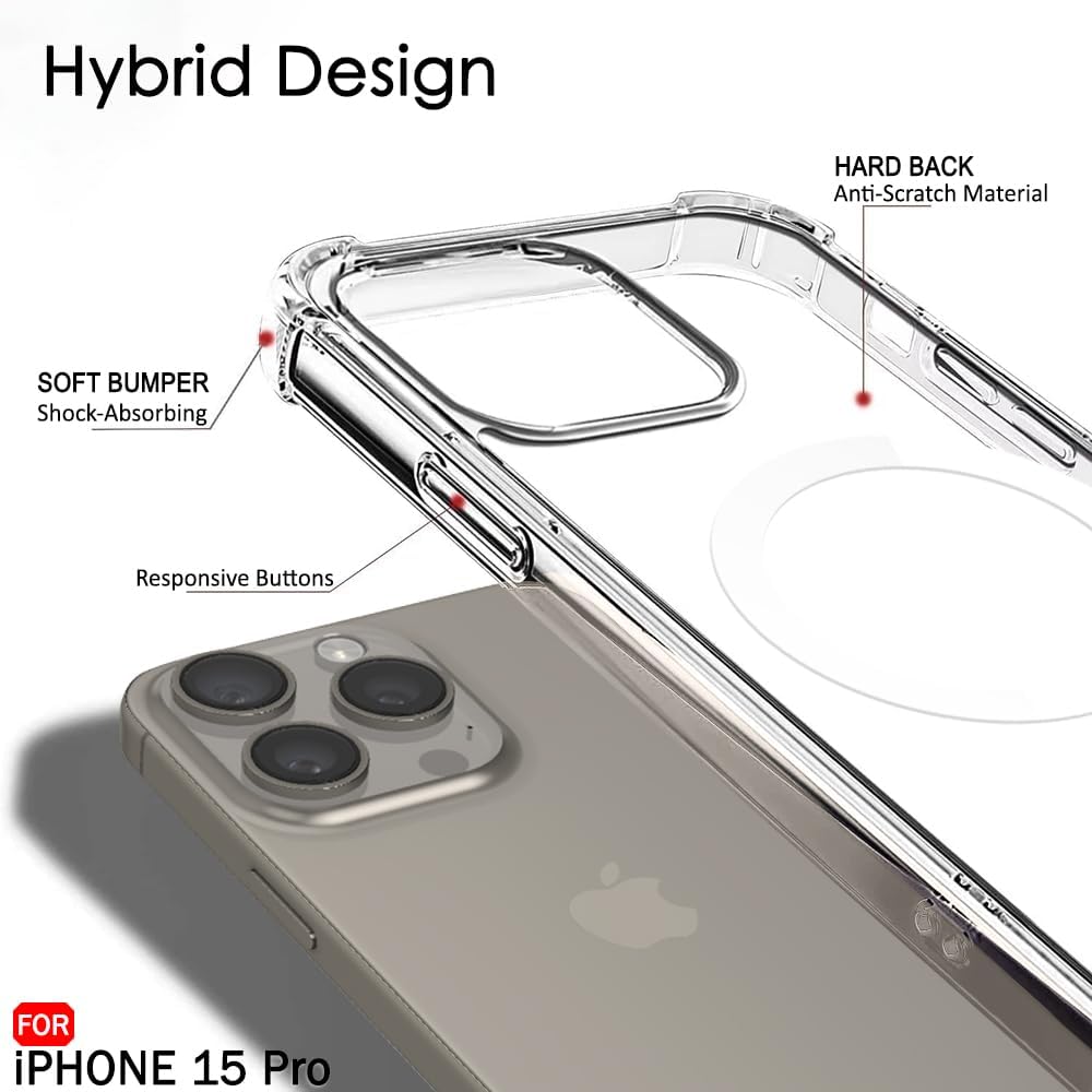 TrendyShield iPhone 15 Pro Back Cover | Transparent MagSafe Case | Shockproof 360° Bumper | Raised Camera Guard view 3
