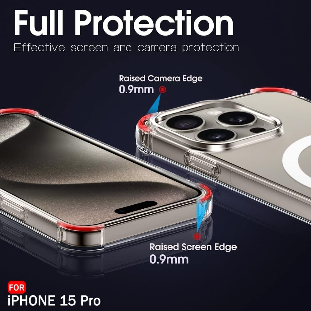 TrendyShield iPhone 15 Pro Back Cover | Transparent MagSafe Case | Shockproof 360° Bumper | Raised Camera Guard view 4