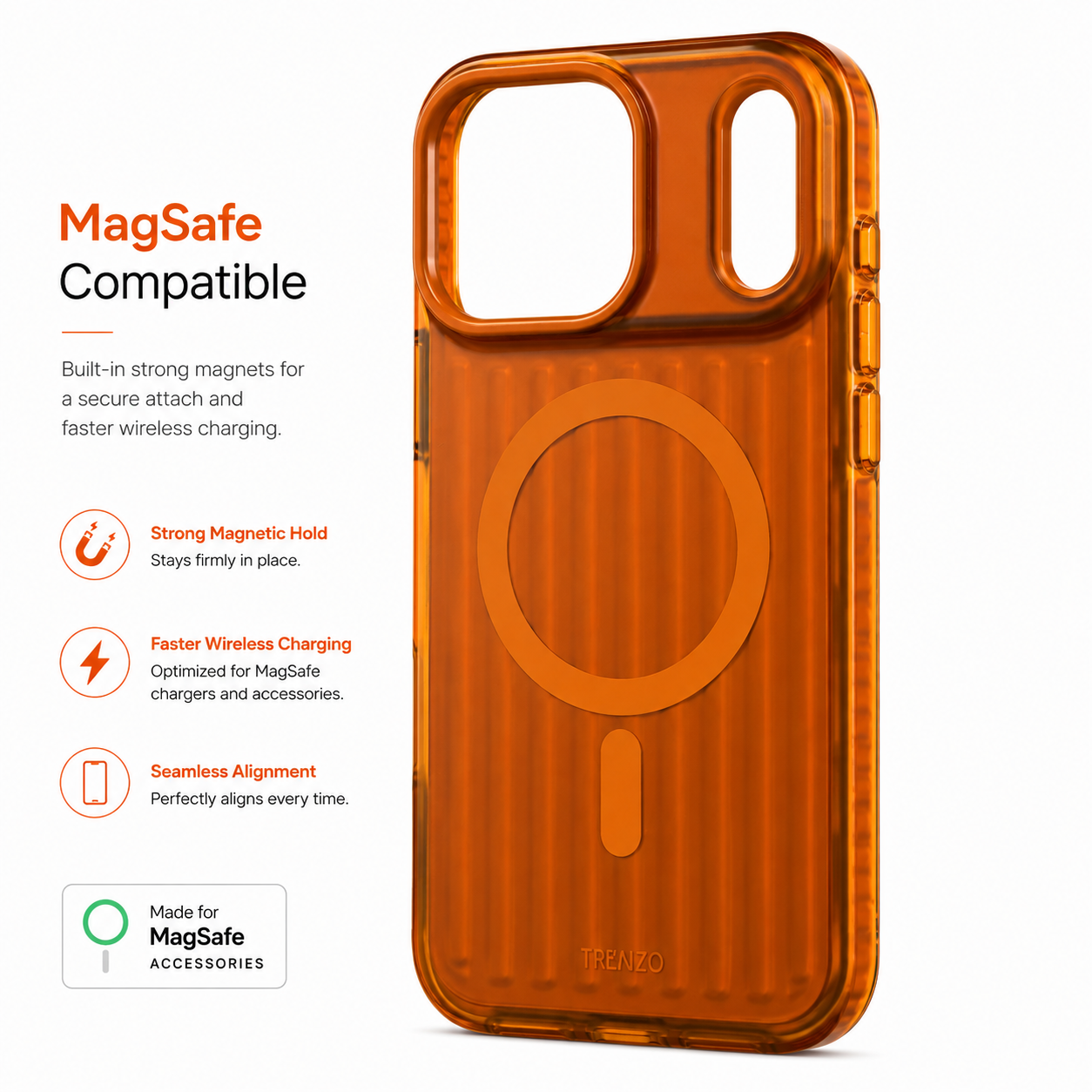 Compatible with iPhone 17 Pro Max Case, Magnetic Fluted Stripe Design Back Cover with Camera Protection, MagSafe Compatible Transparent Amber Cover for iPhone 17 Pro Max view 2