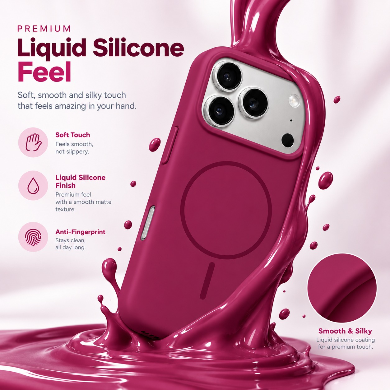 TrendyShield iPhone 18 Pro Silicone Back Cover | Cherry Red | Soft-Touch Shockproof Case with Camera Protection view 2