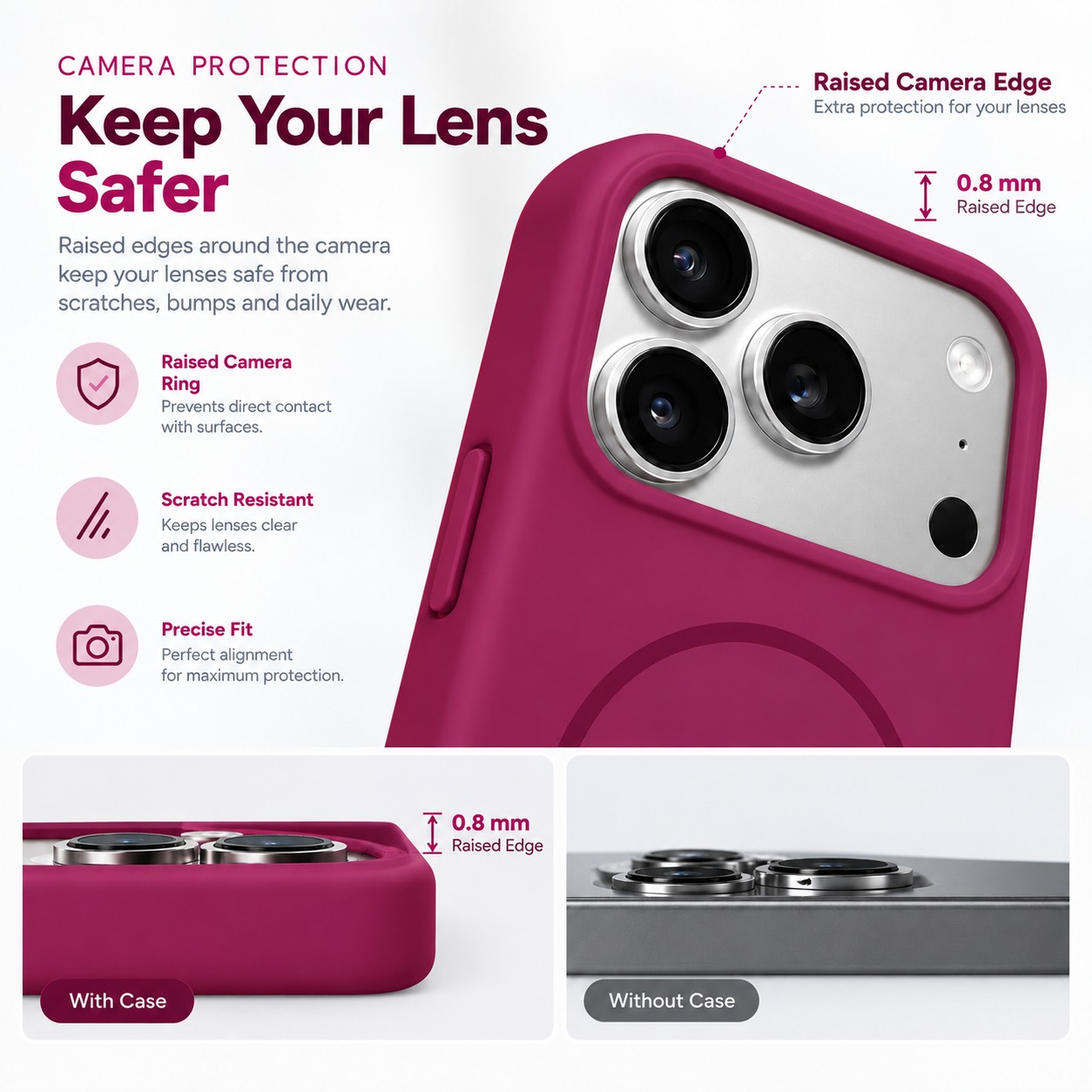 TrendyShield iPhone 18 Pro Silicone Back Cover | Cherry Red | Soft-Touch Shockproof Case with Camera Protection view 3