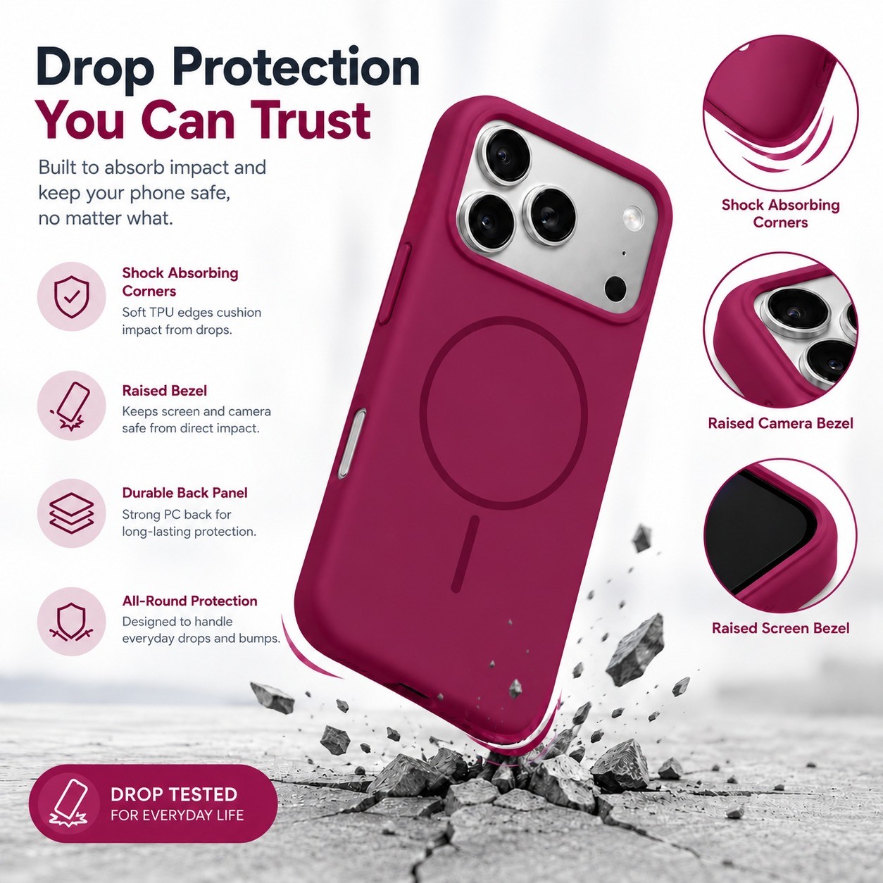 TrendyShield iPhone 18 Pro Silicone Back Cover | Cherry Red | Soft-Touch Shockproof Case with Camera Protection view 4