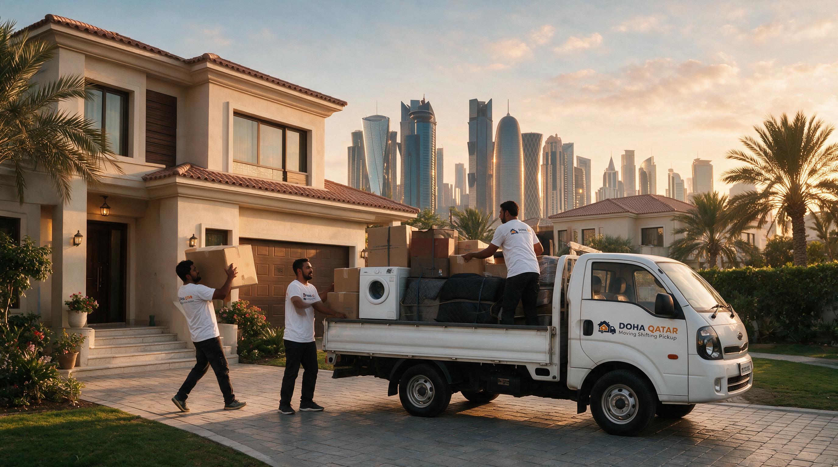 Doha Qatar moving, shifting and pickup truck loaded with boxes