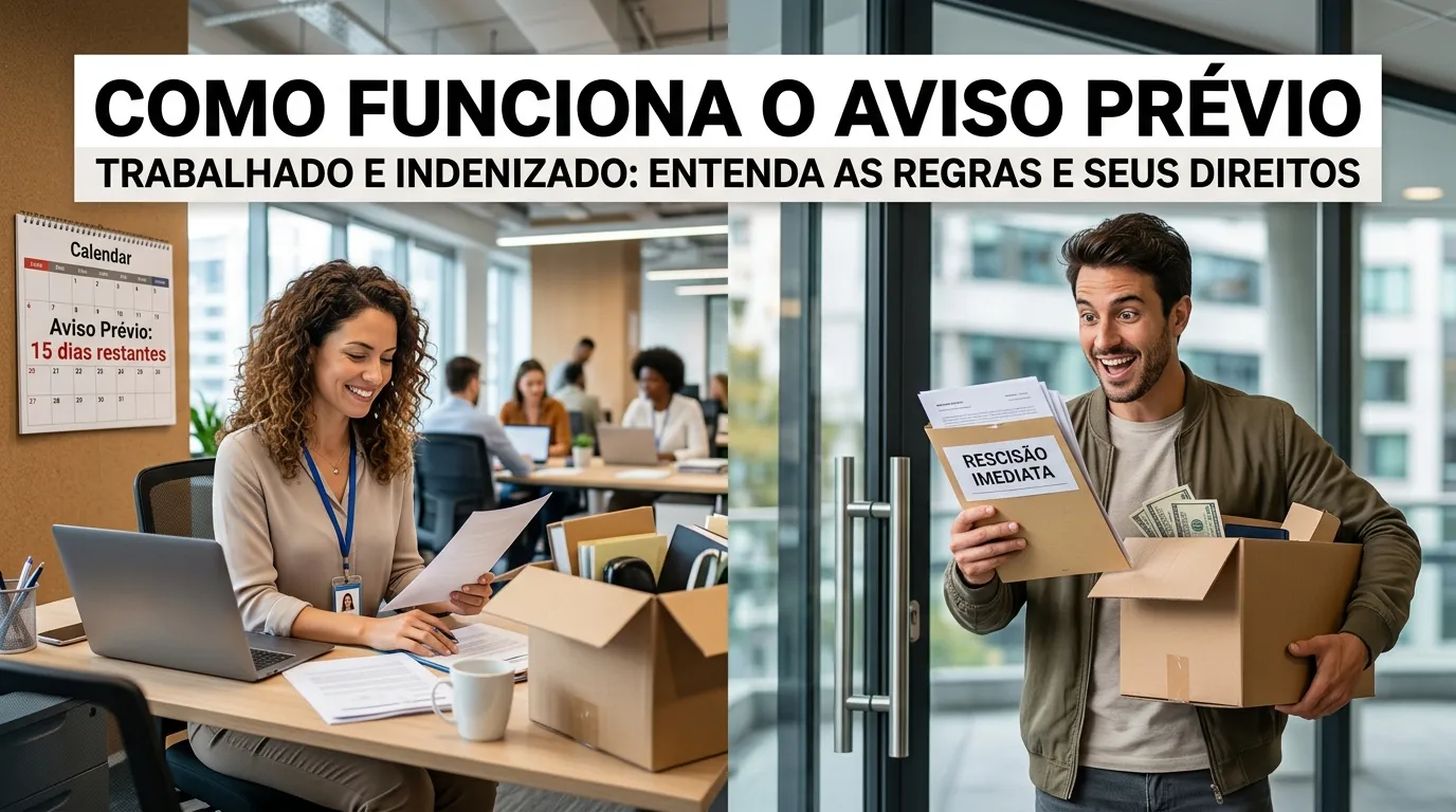 Ilustração de um calendário com um relógio e um aperto de mãos, simbolizando o encerramento do contrato de trabalho e o aviso prévio.