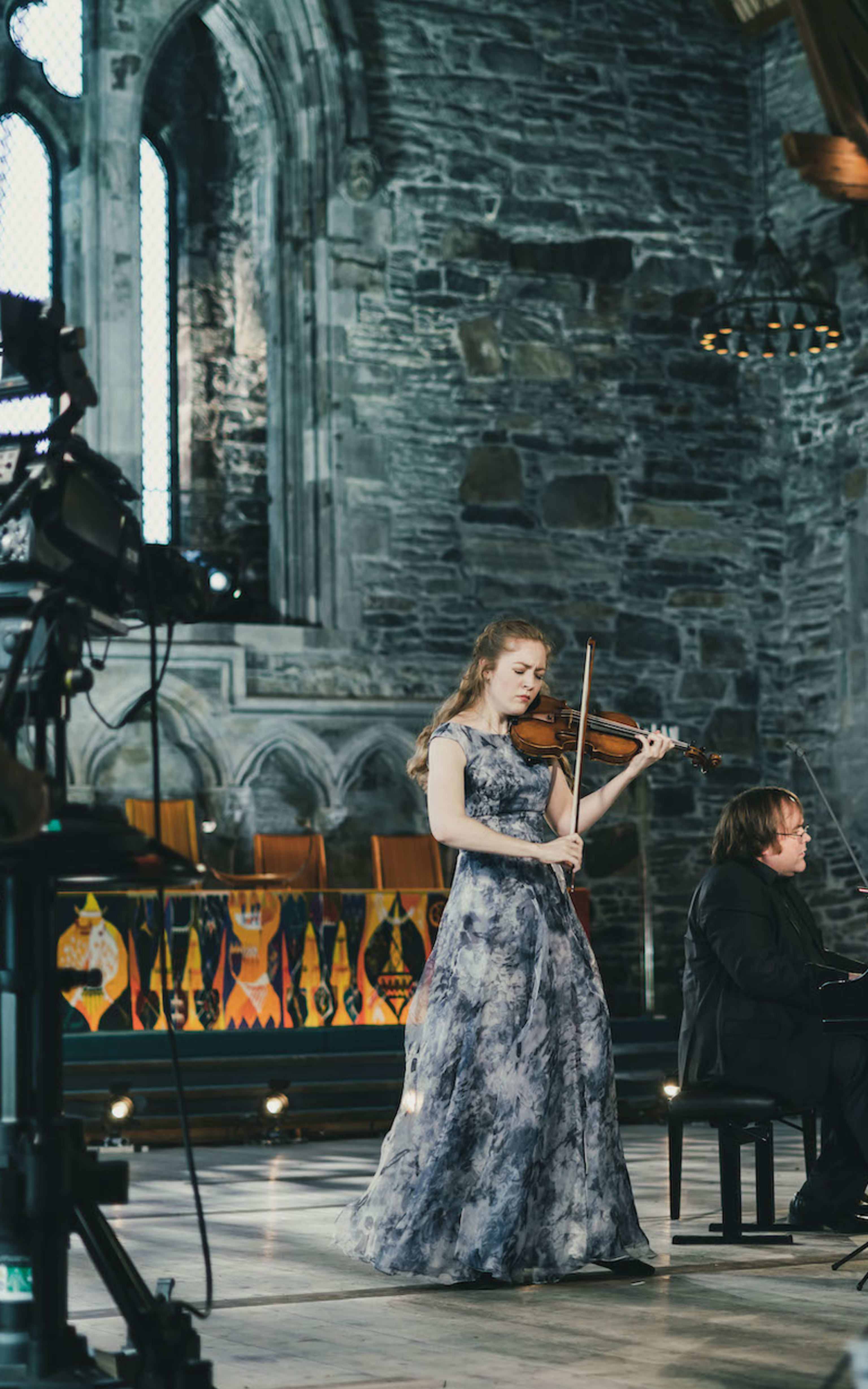 Violinist Miriam Helms Ålien And Pianist Christian Ihle Hadland During The Recording Of A Concert In Håkonshallen. Photo: Thor Brødreskift