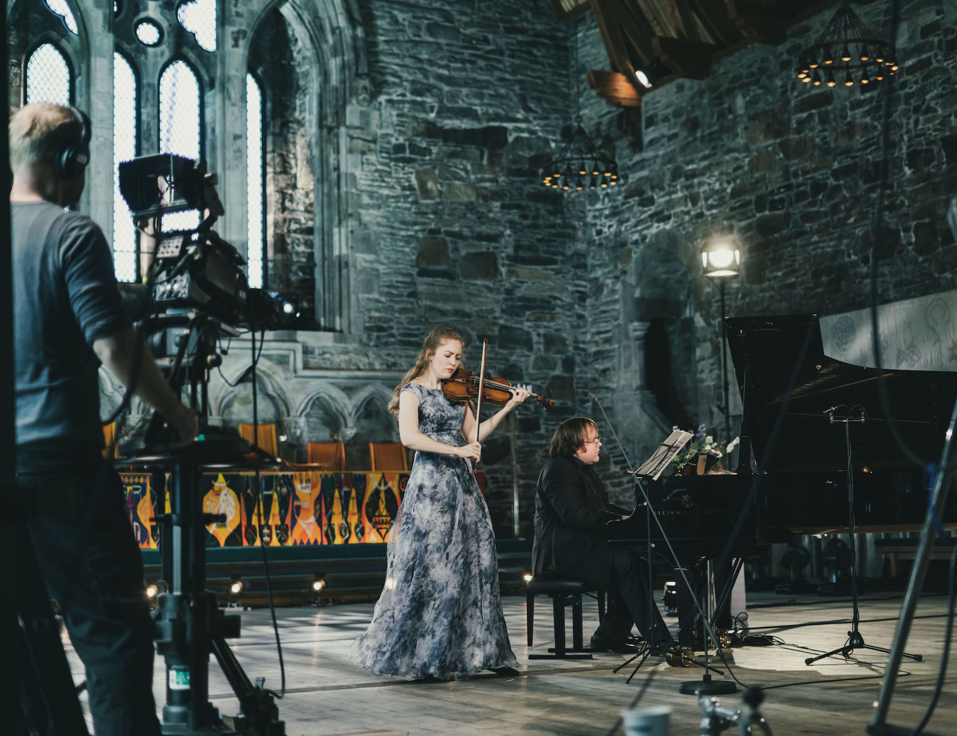 Violinist Miriam Helms Ålien And Pianist Christian Ihle Hadland During The Recording Of A Concert In Håkonshallen. Photo: Thor Brødreskift