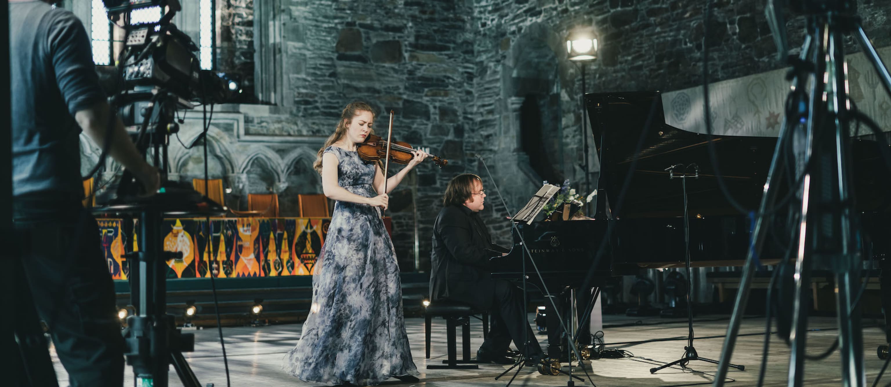 Violinist Miriam Helms Ålien And Pianist Christian Ihle Hadland During The Recording Of A Concert In Håkonshallen. Photo: Thor Brødreskift