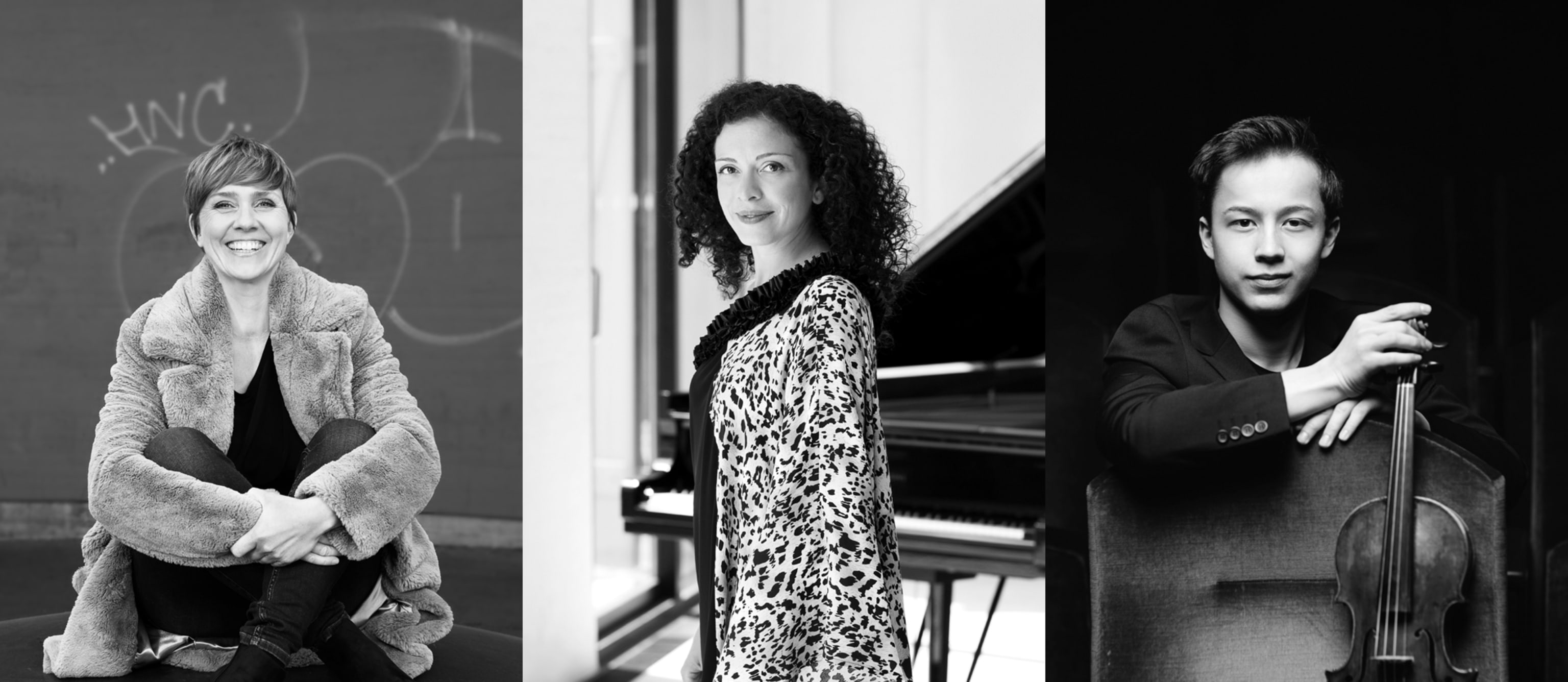 F.V.: Ingrid Andsnes (Foto: Tomas Moss), Marianna Shirinyan (Foto: Nikolaj Lund) Og Johan Dalene (Foto: Nikolaj Lund)