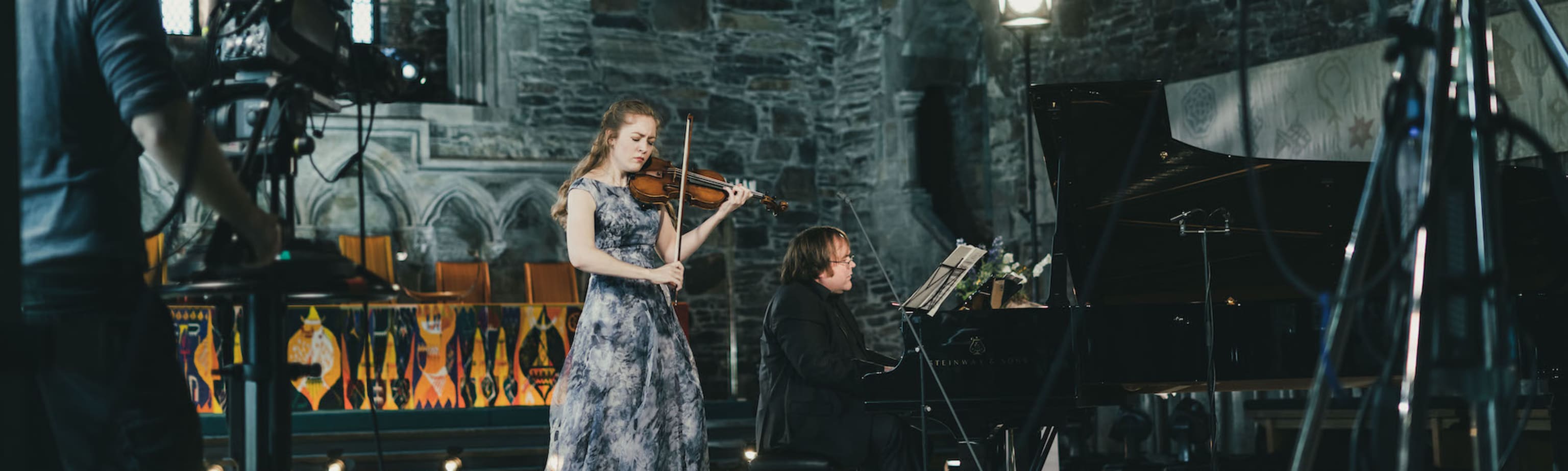 Violinist Miriam Helms Ålien And Pianist Christian Ihle Hadland During The Recording Of A Concert In Håkonshallen. Photo: Thor Brødreskift