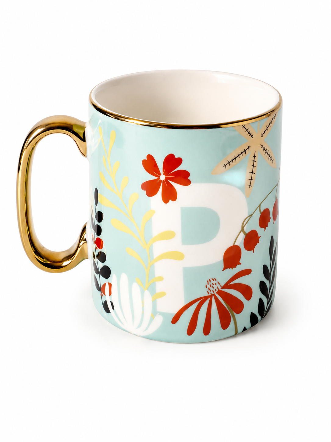 Aqua Floral Monogram Mug