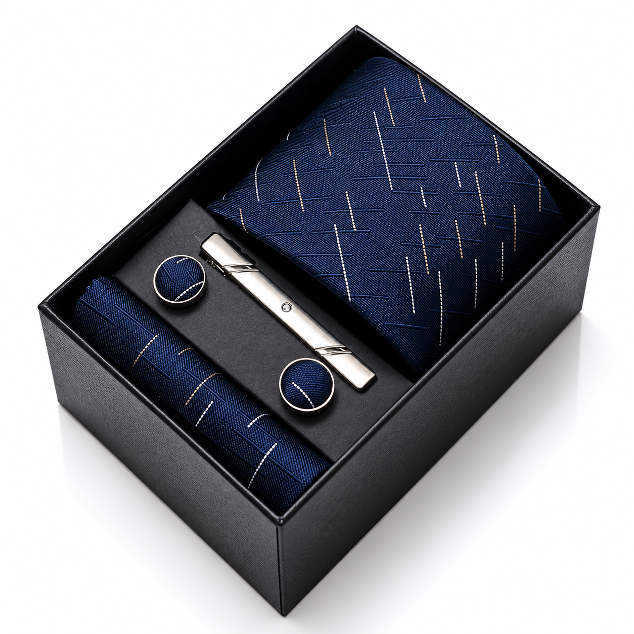 Men's Tie Set - Tie, Pocket Square, Cufflinks & Tie Clip