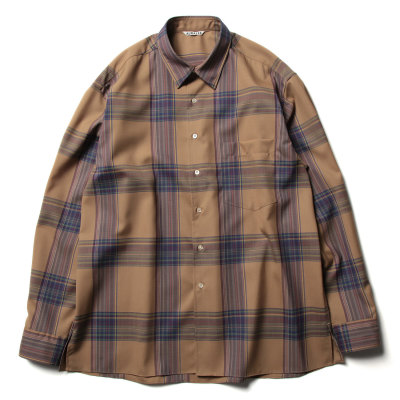 5 捲し上げる AURALEE SUPER LIGHT WOOL CHECK SHIRTS 