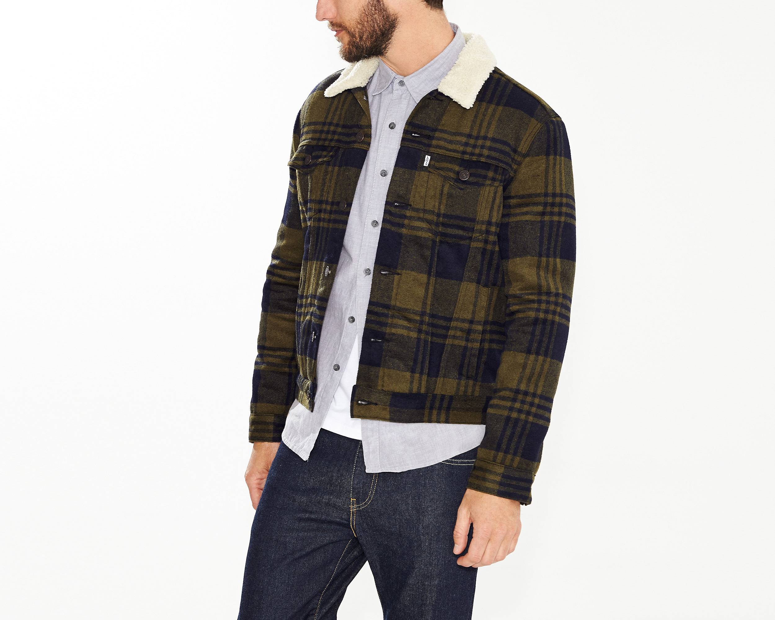 levis sherpa jacket red plaid