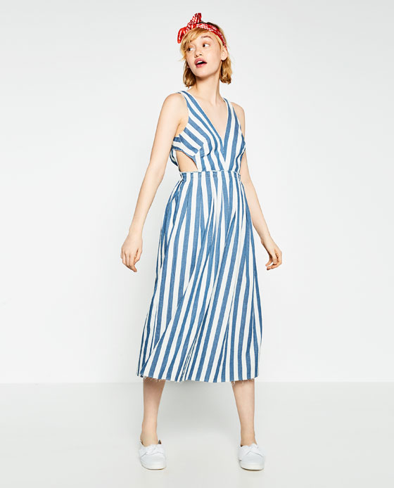 zara blue white striped dress