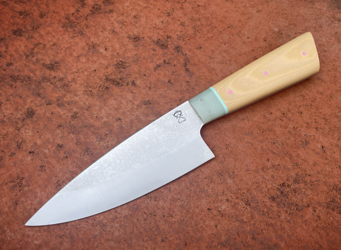Very Goods Small Japanese Chef in Ivory Micarta and Jade — Lockjaw Knives