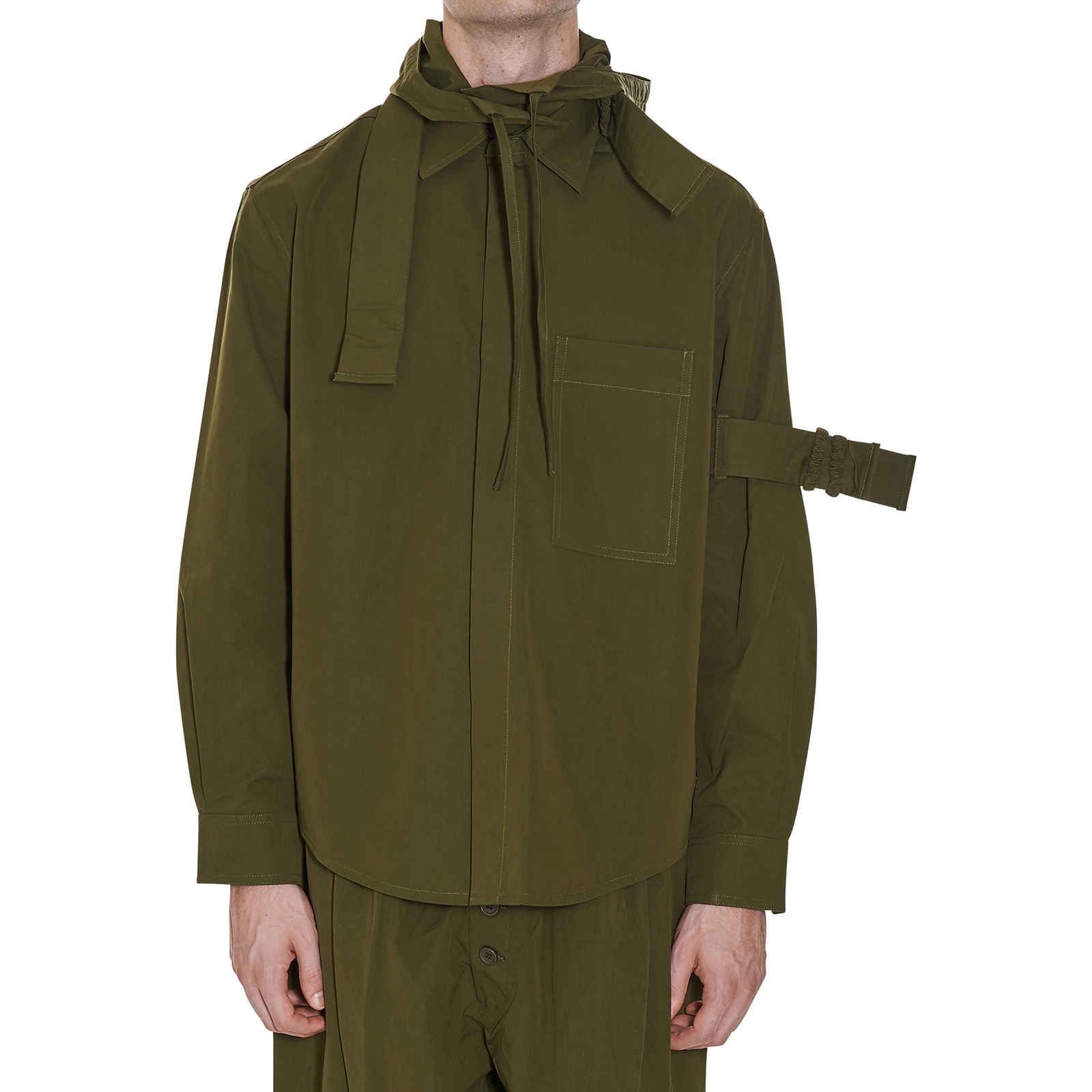 green hooded shirt