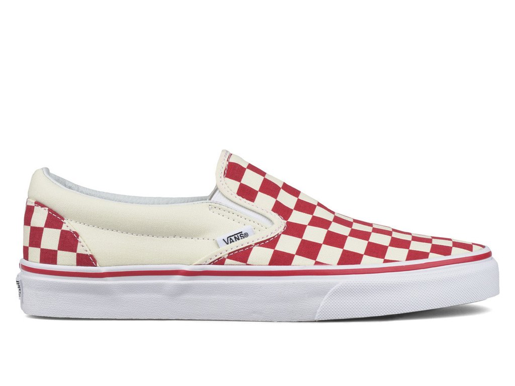 red check vans slip on