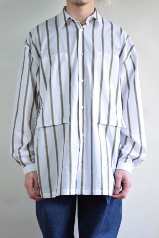 Very Goods | E.TAUTZ / CORE LINEMAN SHIRT [WHITE/ARMY GREEN CANDY STRIPE]