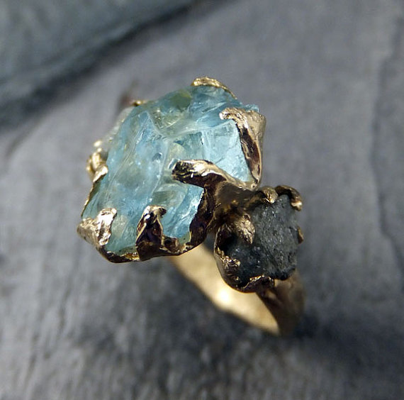 Raw uncut aquamarine ring clearance