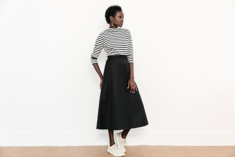 Permanence of Fall Pleat Midi Skirt Black