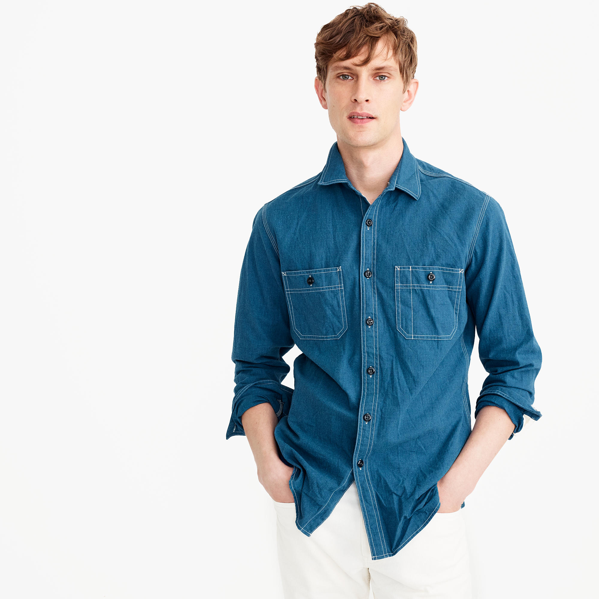 Very Goods Wallace Barnes Brushed Melange Denim Workshirt Men Wallace Barnes J Crew