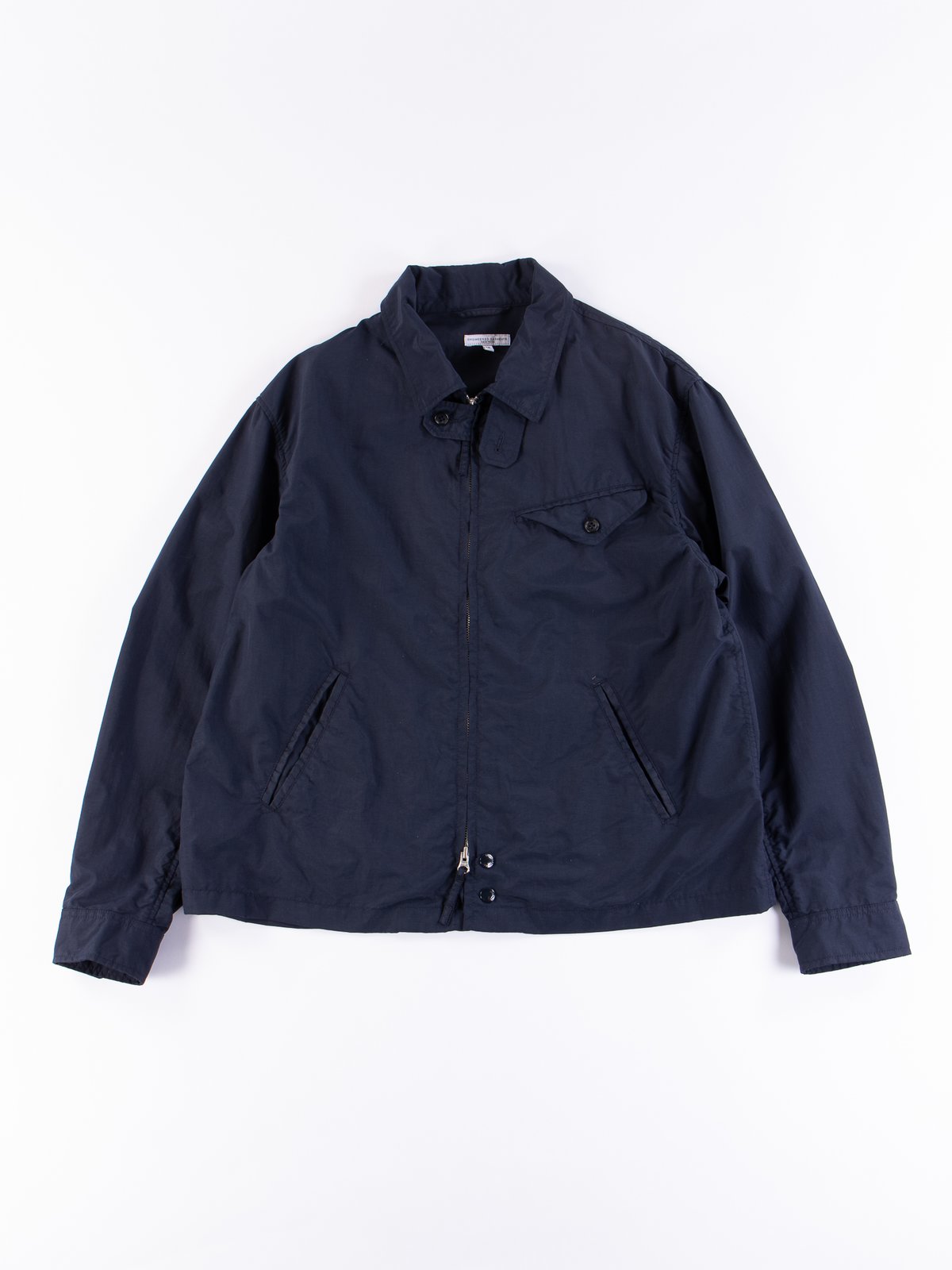 Very Goods | Navy Acrylic Coated Nylon Taffeta Driver Jacket by