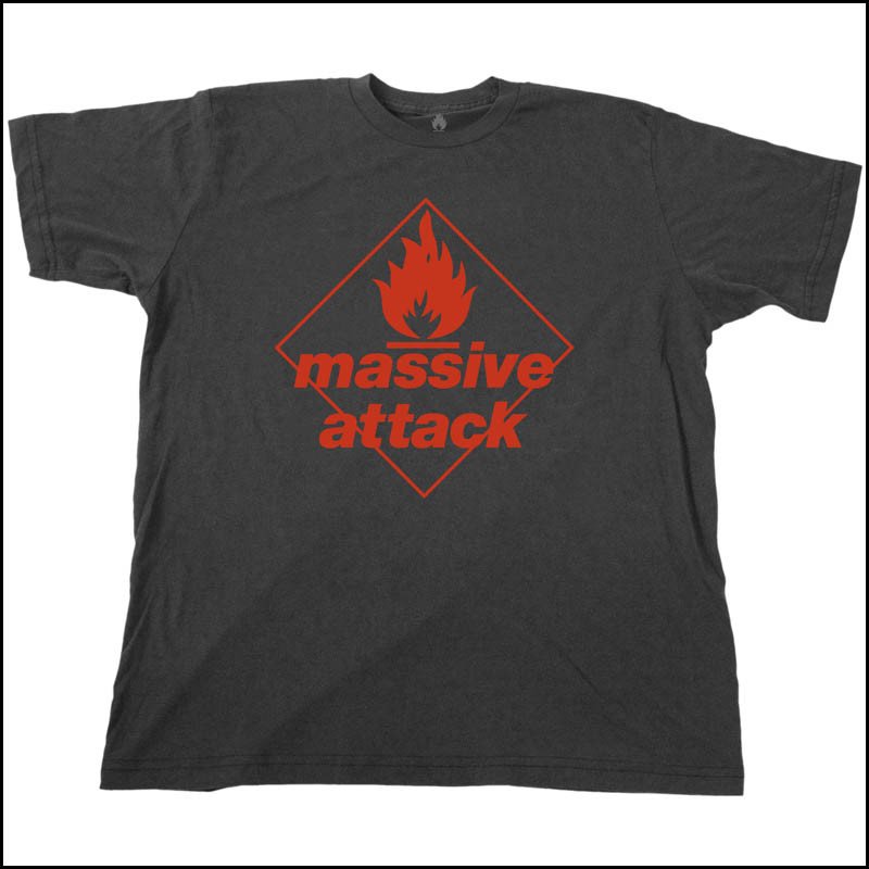 Very Goods Vintage Black With Red Print Blue Lines Logo Unisex Tshirt Massive Attack Uk