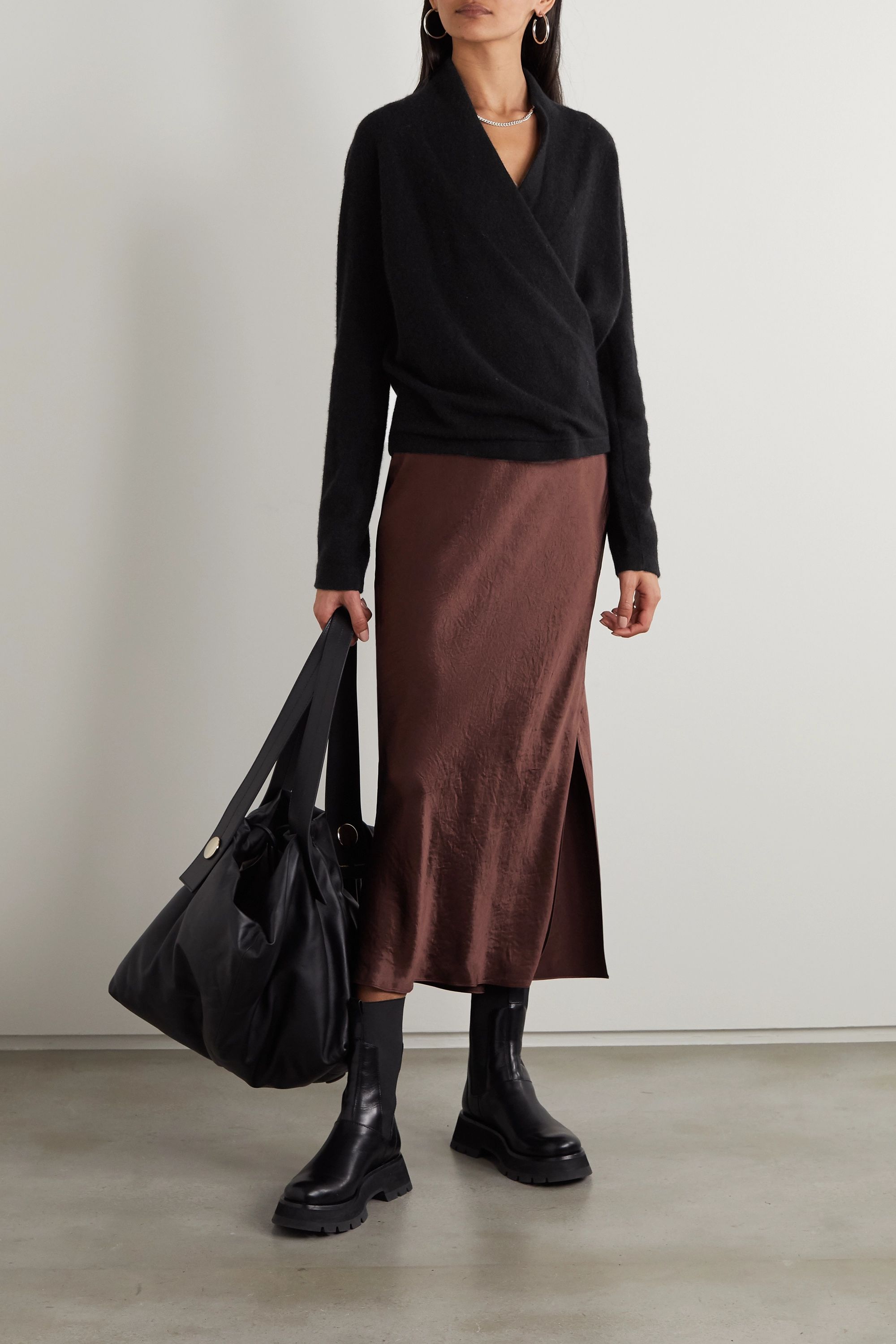 Very Goods | Black Wrap-effect cashmere sweater | Vince | NET-A-PORTER