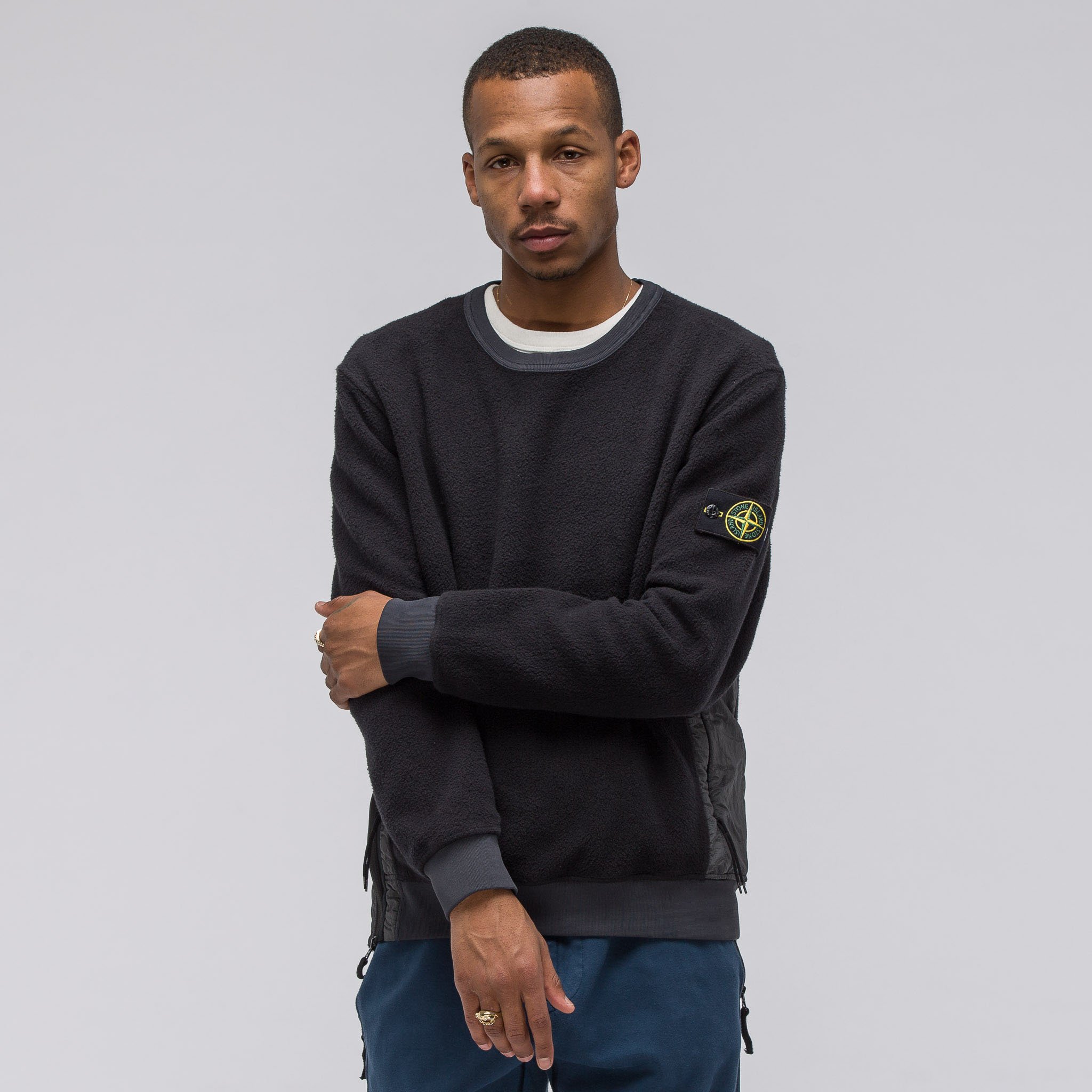 Navy Logo-patch Cotton-jersey Sweatshirt Stone Island, 49% OFF