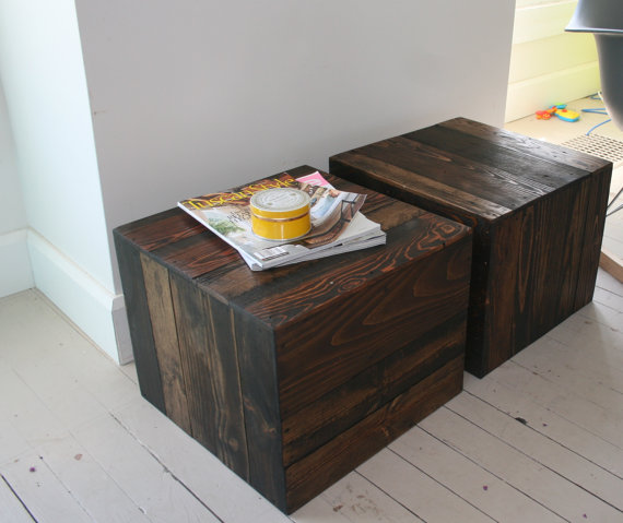 Very Goods | Box Table Pair nightstand in WALNUT finish display cubby ...