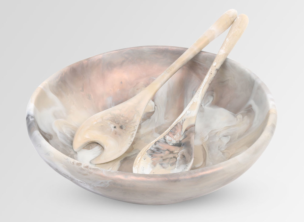 Very Goods Large Resin Salad Bowl & Dew Servers Set Sandy Pearl