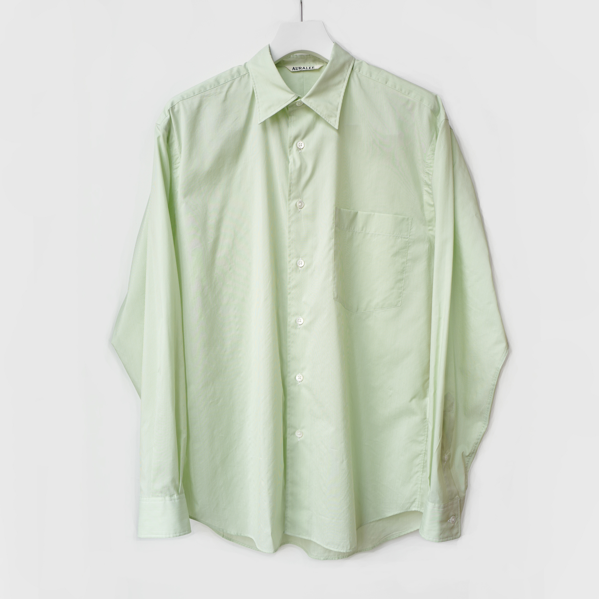 Very Goods | AURALEE|FINX SILK STRIPE SHIRTS LIME GREEN STRIPE