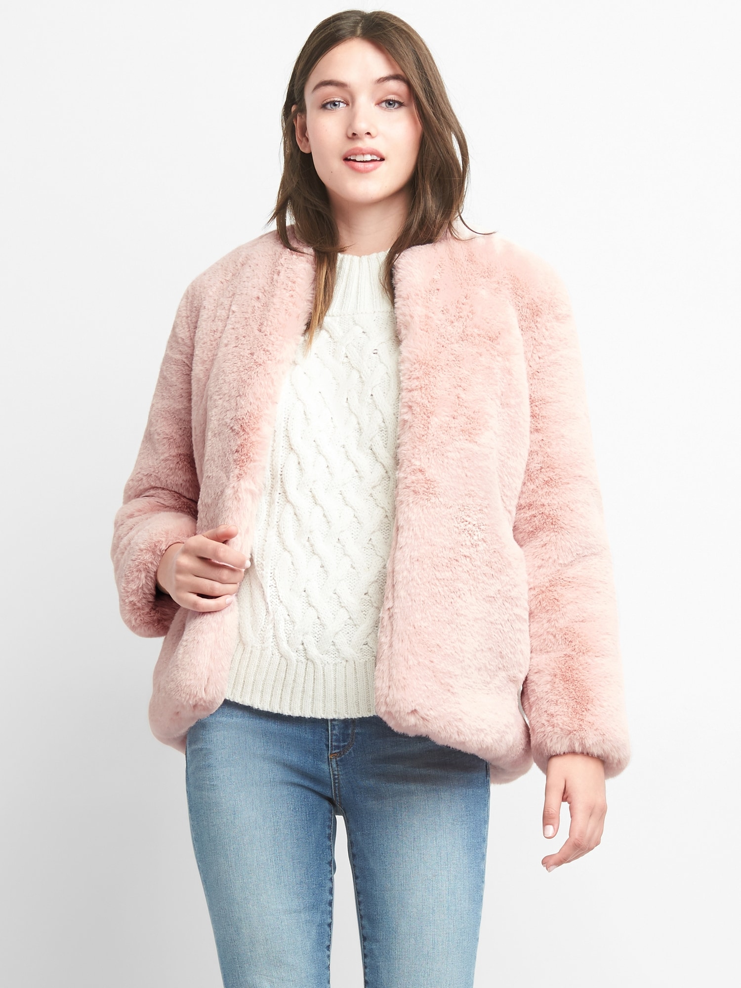 gap faux fur bomber jacket