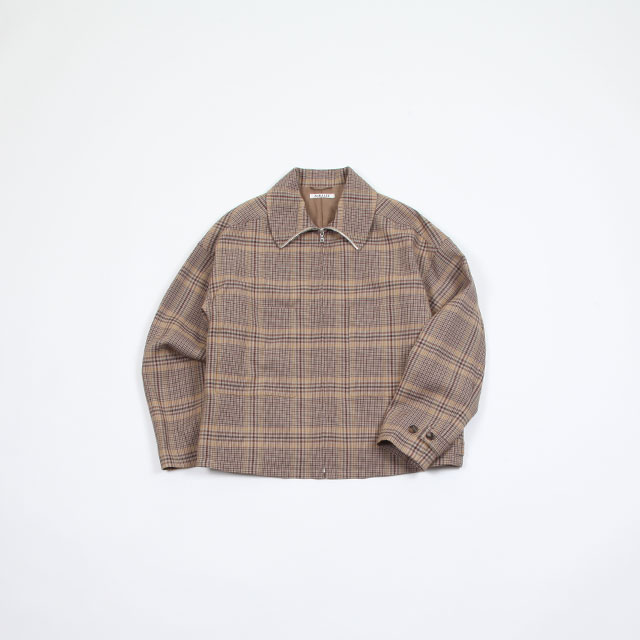 Very Goods | AURALEE WOOL SERGE CHECK ZIP-UP BLOUSON #BEIGE GLEN