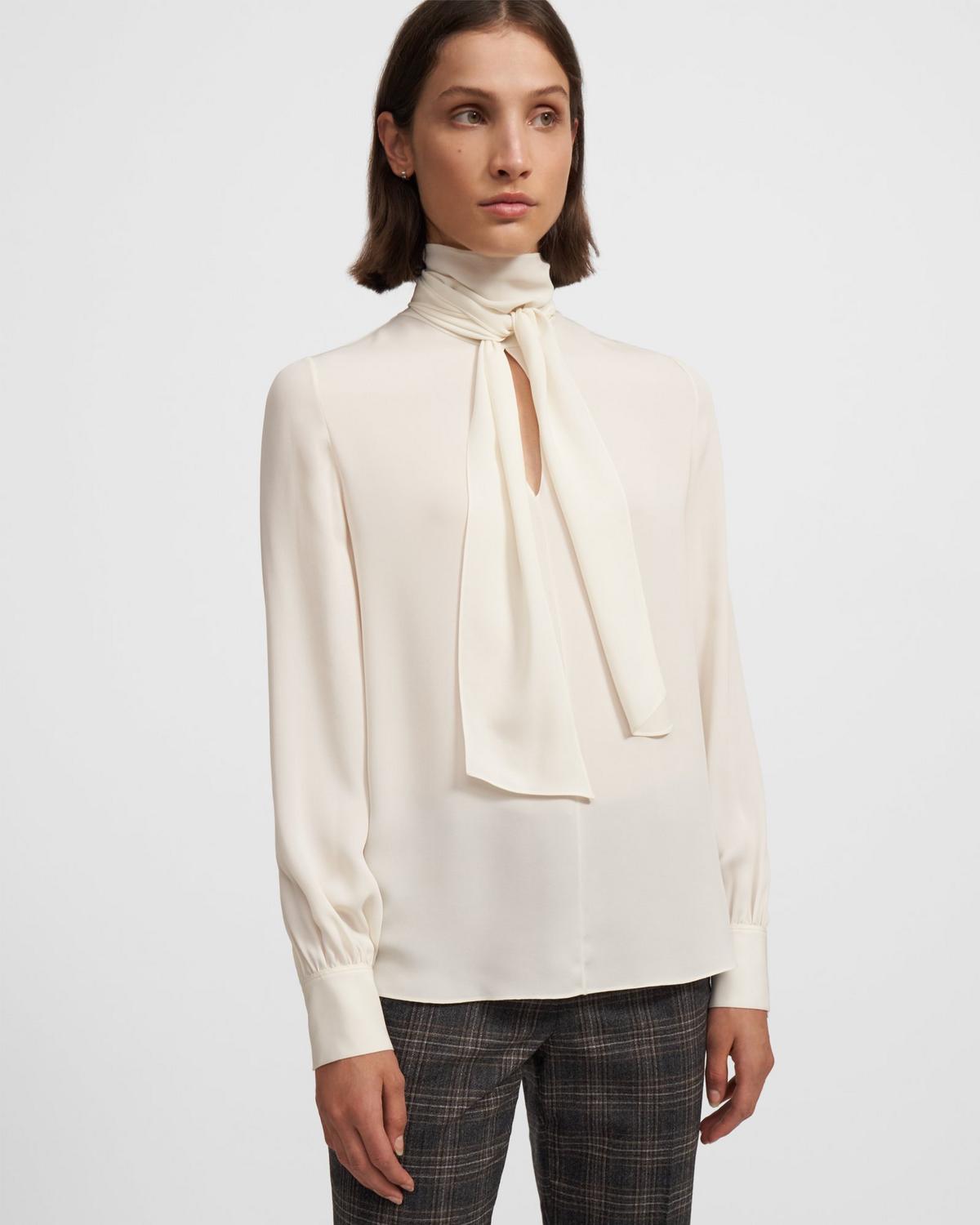 Very Goods | Silk Georgette Tie Neck Blouse | Theory