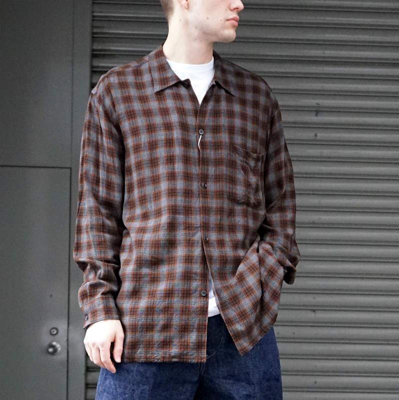 comoli 19SS レーヨンオープンカラーシャツ BROWN 2-