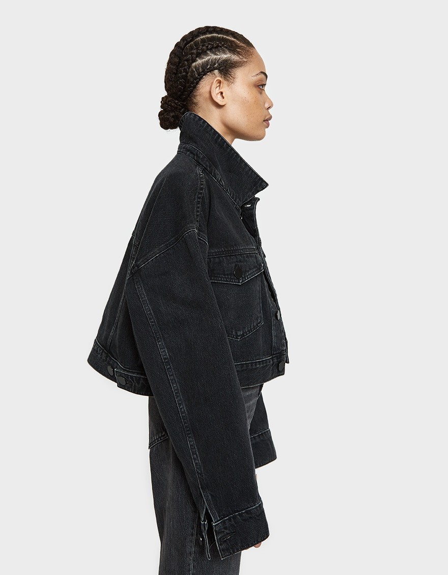 black oversized crop denim jacket