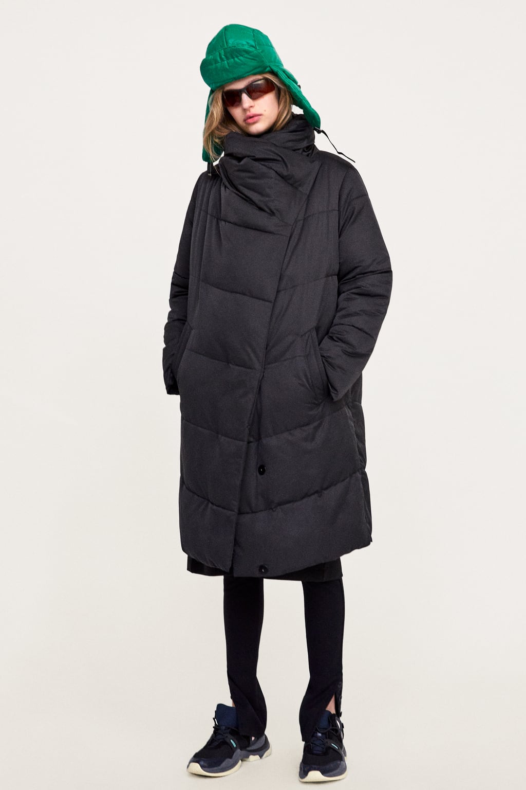 zara puffer coat with wrap collar