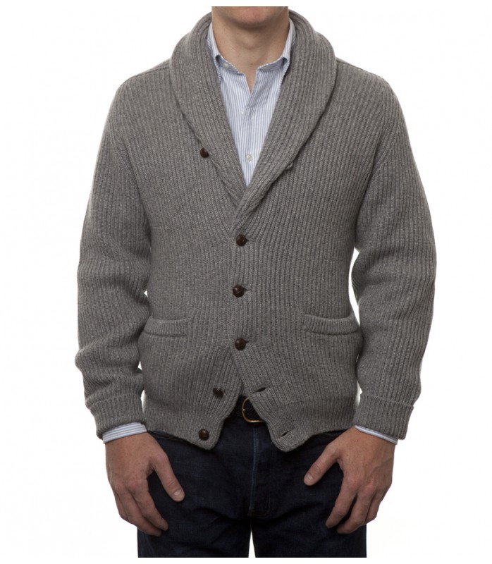 Very Goods Grey Four Ply Cashmere Shawl Collar Cardigan Drake s