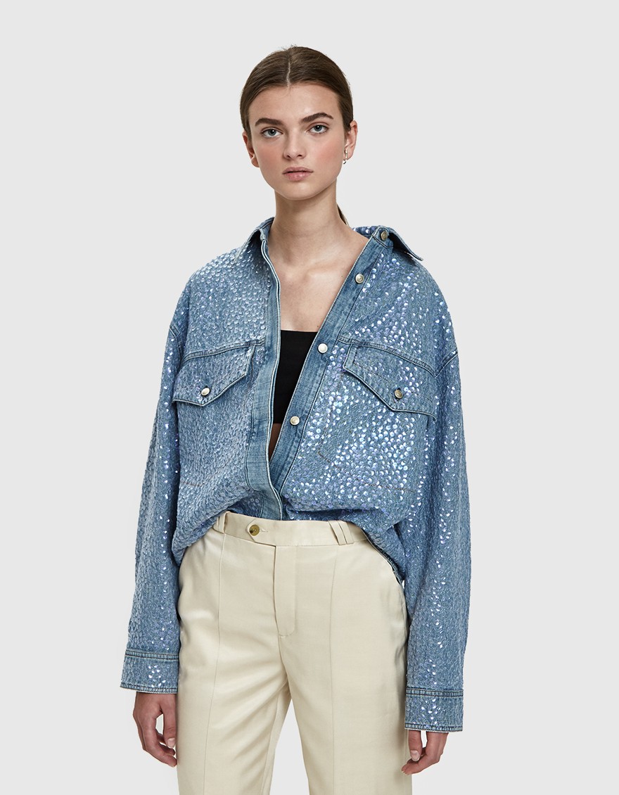 sequin denim shirt