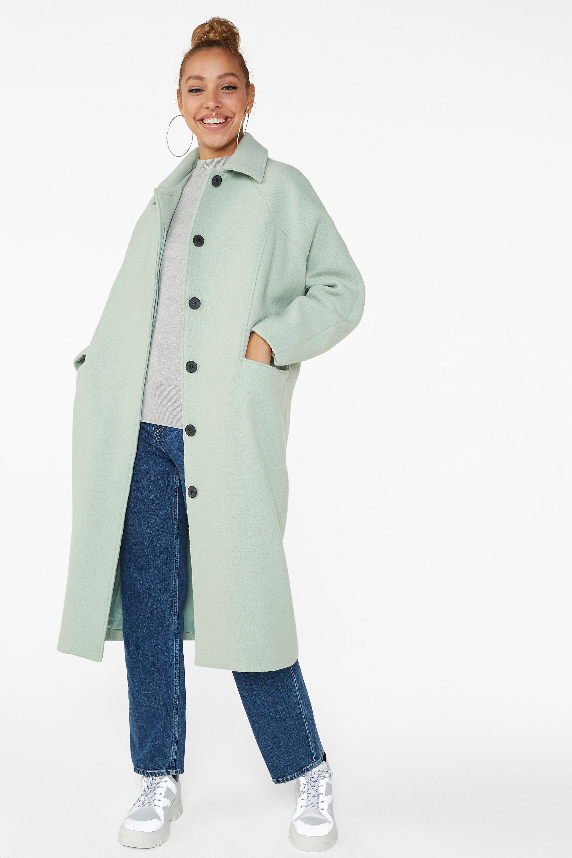 Monki green coat outlet