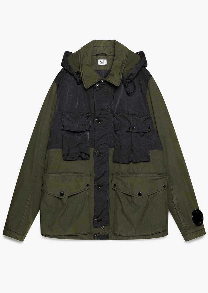 Very Goods | Contrast Panel Hooded Jacket in Dark Olive | 18montrose