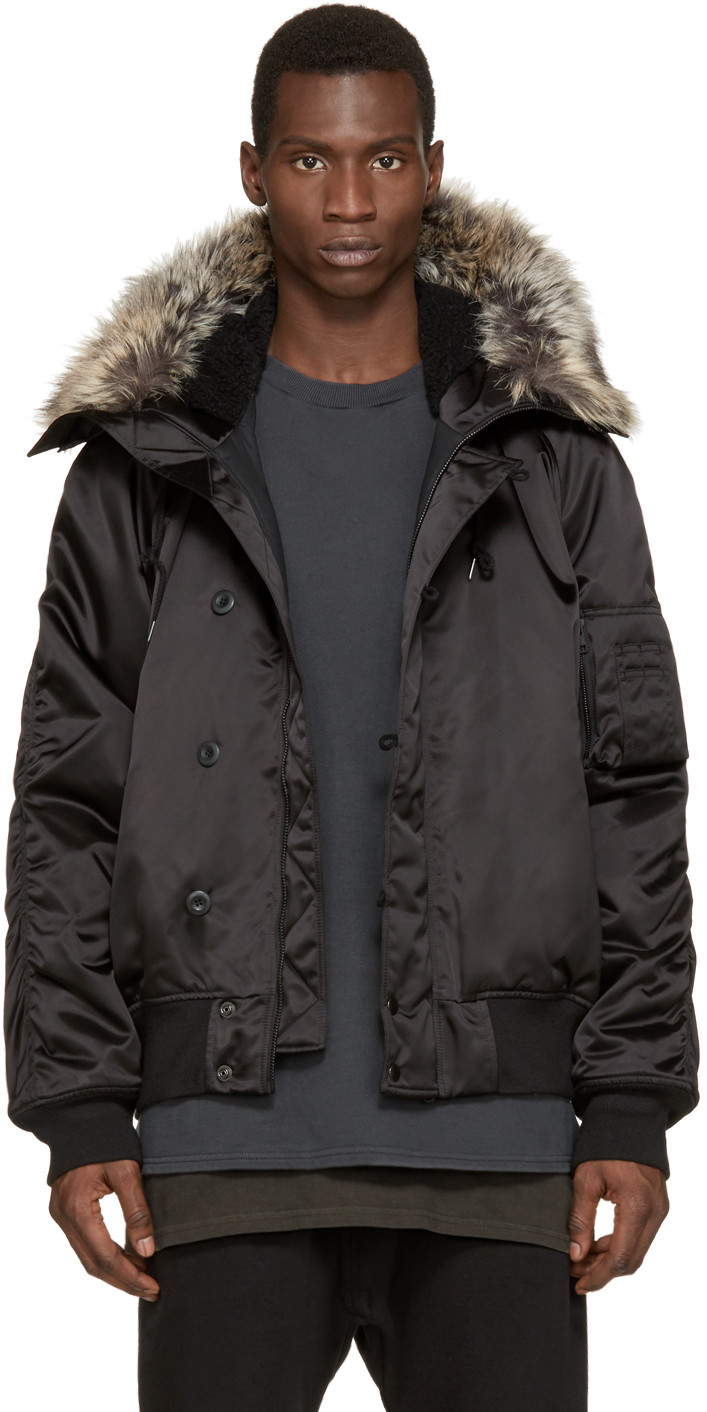 Very Goods | YEEZY Season 1: Black Faux-Fur Bomber Jacket | SSENSE