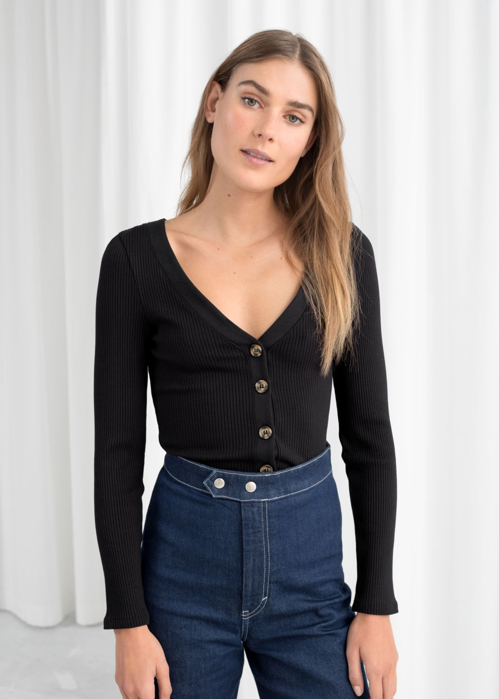 Very Goods Fitted Ribbed Cardigan Black Cardigans Other Stories
