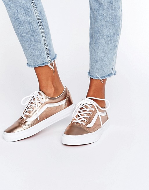 grey and rose gold trainers